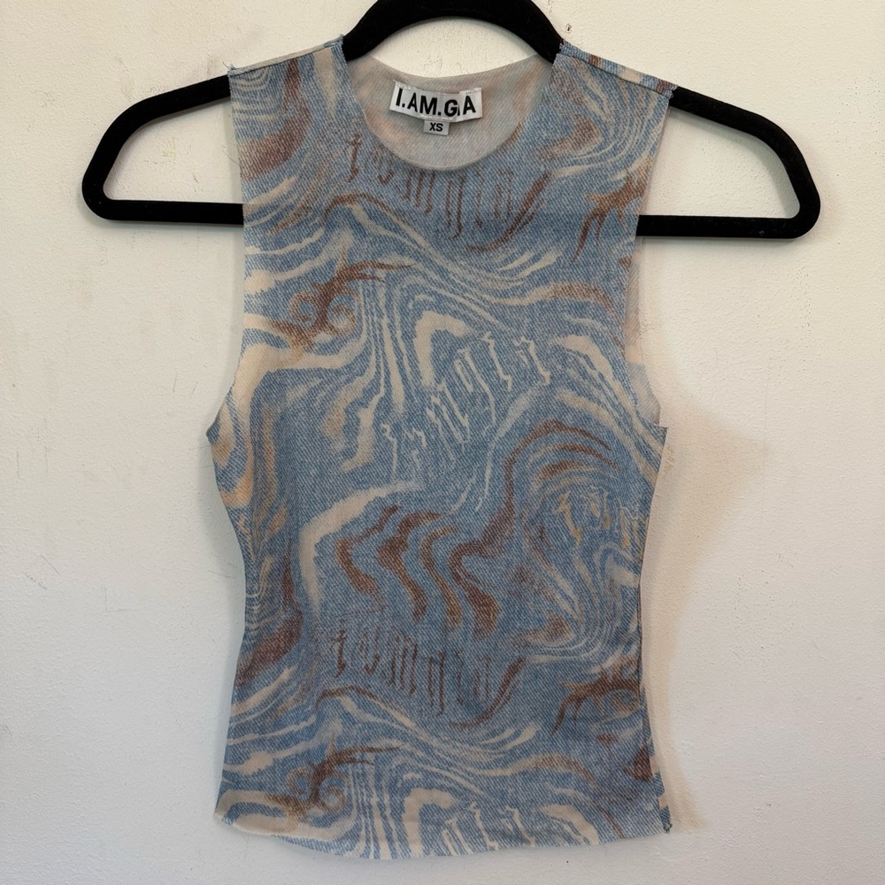 I.AM.GIA Swirl Pattern Tank Top in Blue and Brown